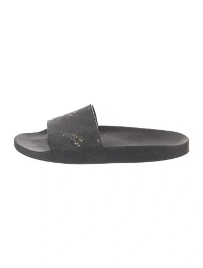 Pre-owned Gucci Gg Supreme Rubber Slides In Black