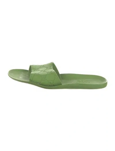 Pre-owned Gucci Gg Supreme Rubber Slides In Green