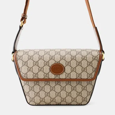 Pre-owned Gucci Gg Supreme Shoulder Bag Beige/brown Gg Supreme Leather In Sand