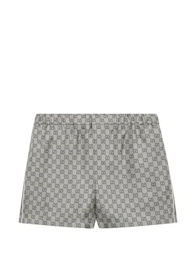 Gucci Gg Supreme Side-stripe Shorts In Gray