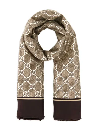 Gucci Gg Supreme Silk Scarf In Brown