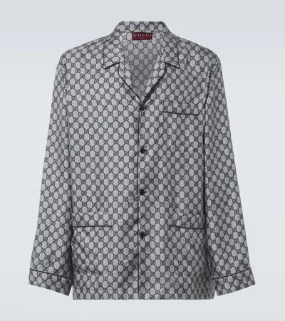 Gucci Gg Supreme Silk Shirt In Blue