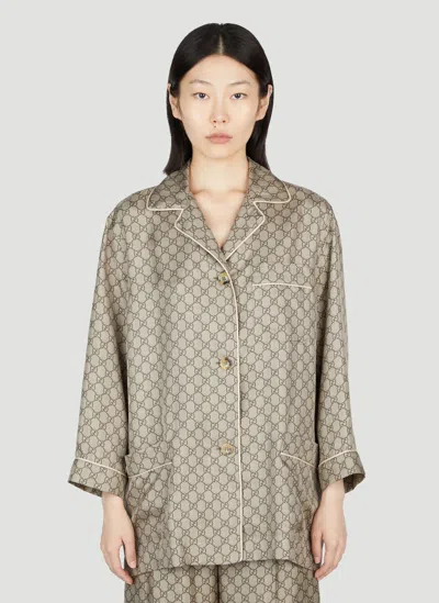 Gucci Gg Supreme Silk Shirt In Khaki