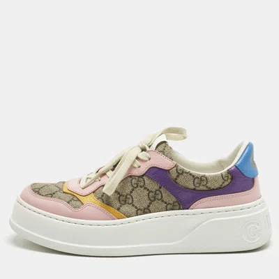 Pre-owned Gucci Gg Supreme Size 39 Multicolor Canvas And Leather Low Top Sneakers