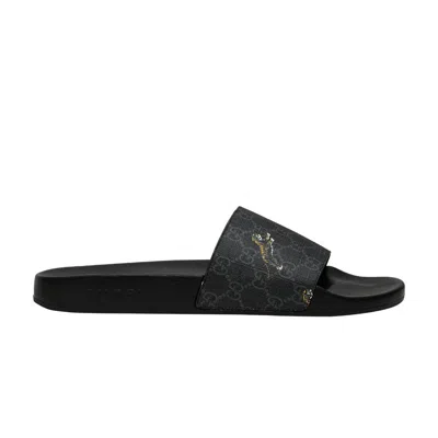 Pre-owned Gucci Gg Supreme Slide 'tiger' In Black