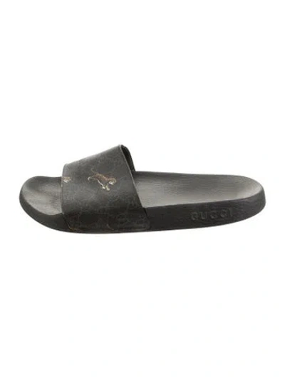 Pre-owned Gucci Gg Supreme Slides In Black