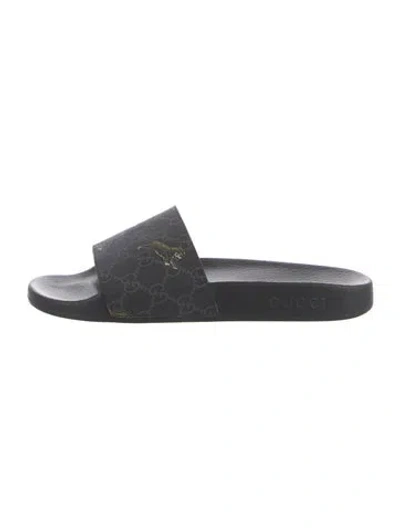 Pre-owned Gucci Gg Supreme Slides In Black