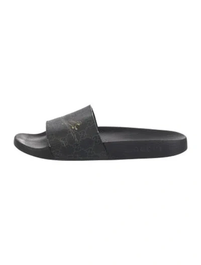 Pre-owned Gucci Gg Supreme Slides In Blue