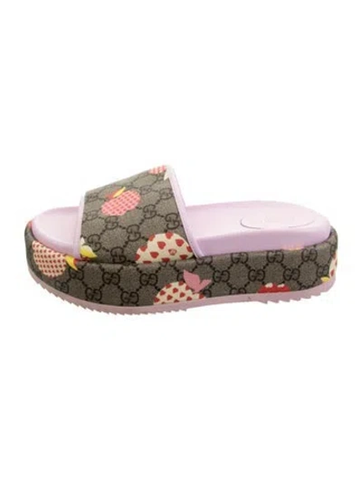 Pre-owned Gucci Gg Supreme Slides In Brown/pink