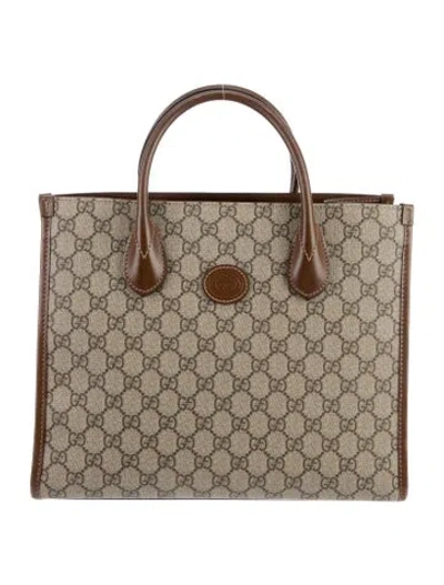 Pre-owned Gucci Gg Supreme Small Interlocking G Tote In Neutral