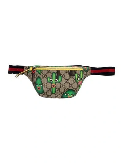 Pre-owned Gucci Kids' Gg Supreme Smiling Plants Belt Bag In Neutrals