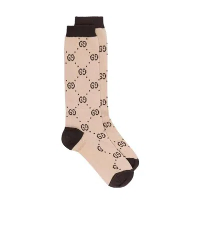 Gucci Gg Supreme Socks In Nude
