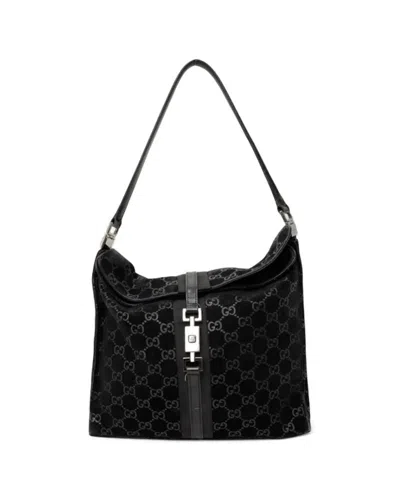 Gucci Gg Supreme Suede Shoulder Bag Black