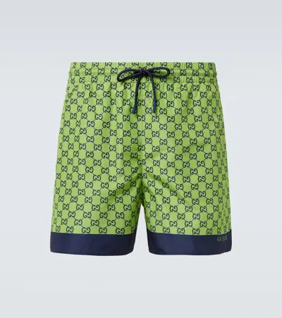 Gucci Gg Supreme Swim Trunks In Green
