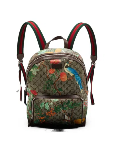 Pre-owned Gucci Gg Supreme Tian Print Backpack In Neutrals