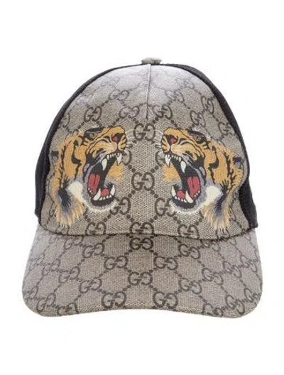 Pre-owned Gucci Gg Supreme Tiger Head Trucker Hat In Neutral