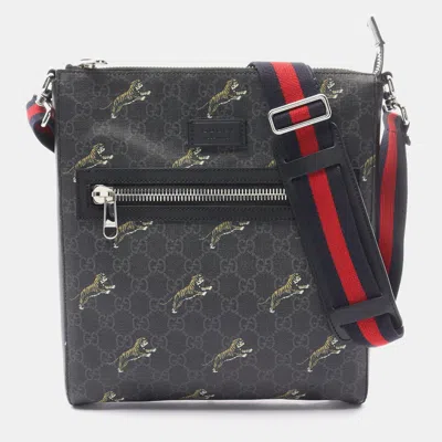 Pre-owned Gucci Gg Supreme Tiger Messenger Bag Sherry Line Shoulder Bag Pvc Leather Black Multicolor