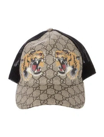 Pre-owned Gucci Gg Supreme Tiger Trucker Hat In Brown/neutrals