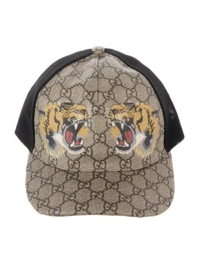 Pre-owned Gucci Gg Supreme Tiger Trucker Hat In Neutrals
