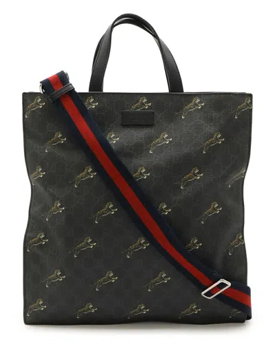 Gucci Gg Supreme Tiger Web Line 2way Tote Bag (authentic Pre-loved) In Brown