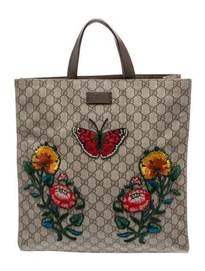 Pre-owned Gucci Gg Supreme Tote Large In Brown