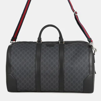 Pre-owned Gucci Gg Supreme Travel Bag Black/gray Gg Supreme Leather