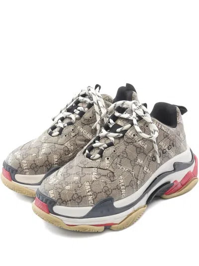 Pre-owned Gucci Gg Supreme Triple S Sneakers In Neutral