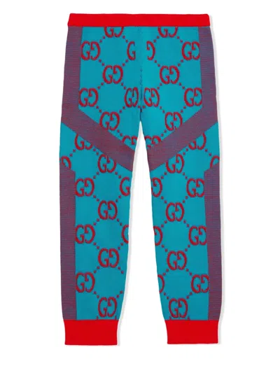 Gucci Kids' Gg Supreme Knitted Trousers In Blue