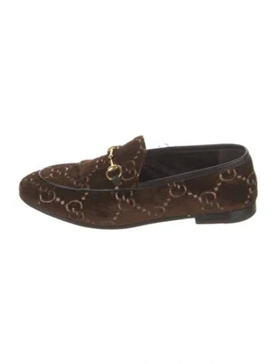 Pre-owned Gucci Gg Supreme Velvet Loafers In Brown