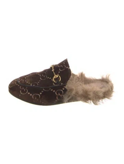 Pre-owned Gucci Gg Supreme Velvet Mules In Brown