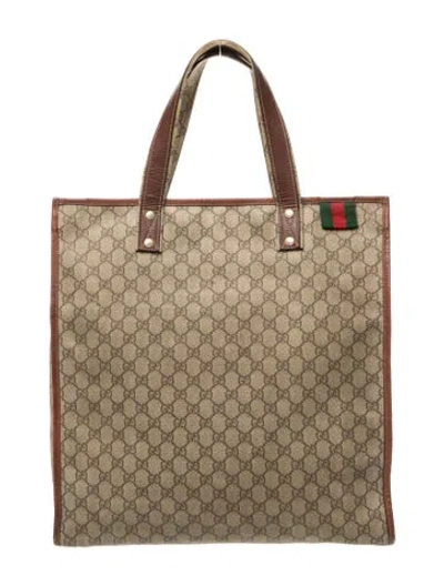 Pre-owned Gucci Gg Supreme Vintage Gg Tote Large In Neutral
