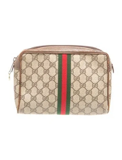 Pre-owned Gucci Gg Supreme Vintage Web Clutch In Neutral