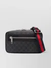 Gucci Men Black Gg Supreme Canvas Coated Finish Signature Web-stripe Waist Strap Detachable Adjustab