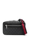 Gucci Men Black Gg Supreme Canvas Coated Finish Signature Web-stripe Waist Strap Detachable Adjustab