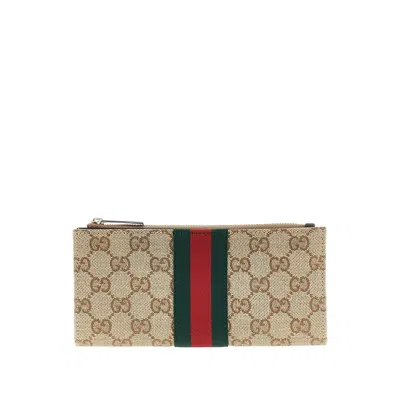 Gucci Gg Supreme Wallet With Web Ribbon In Sand