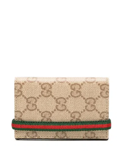 Gucci Gg Supreme Web Cardholder In Nude