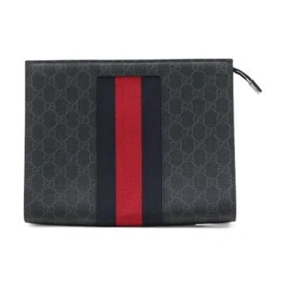 Pre-owned Gucci Gg Supreme Web Clutch In Black