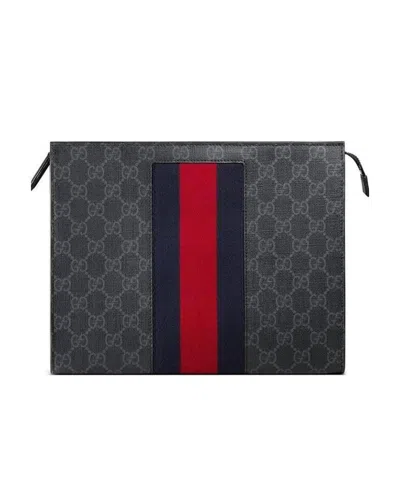 Gucci Gg Supreme Web Cosmetic Case In Black