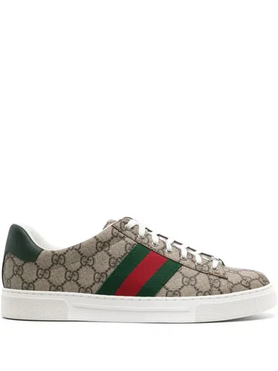Pre-owned Gucci Gg Supreme Web-detail Canvas Sneakers In Neutral