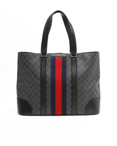 Gucci Gg Supreme Web Large Tote Bag In Black