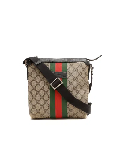 Gucci Gg Supreme Web Messenger Bag In Brown