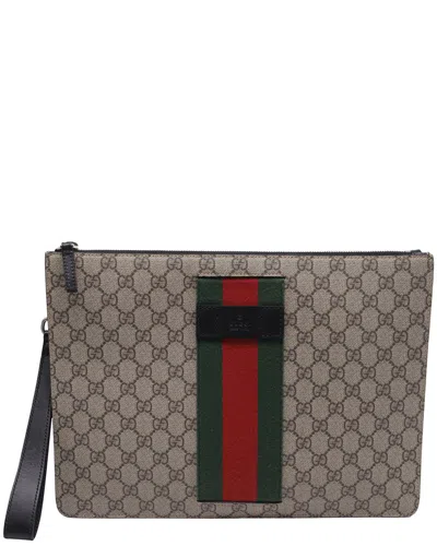 Pre-owned Gucci Gg Supreme Web Pouch Bag (authentic Pre-loved)
