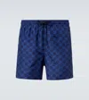 Gucci Men Nylon Swim Shorts With All-over Gg Motif In Blue