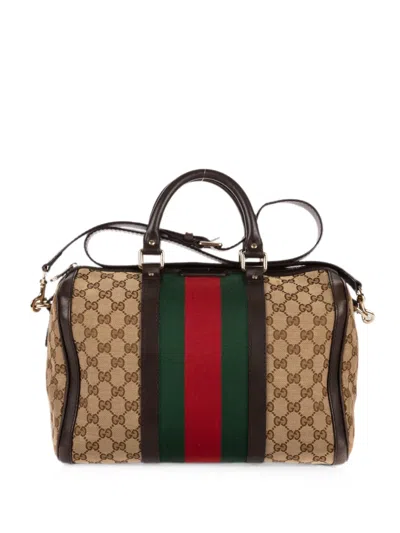 Pre-owned Gucci Gg Supreme Web Stripe Tote Bag In Neutral