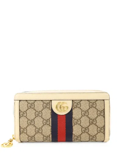 Pre-owned Gucci Gg Supreme Web Stripe Wallet In Neutral