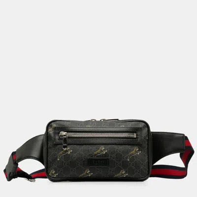 Pre-owned Gucci Gg Supreme Web Tiger Belt Bag In Black