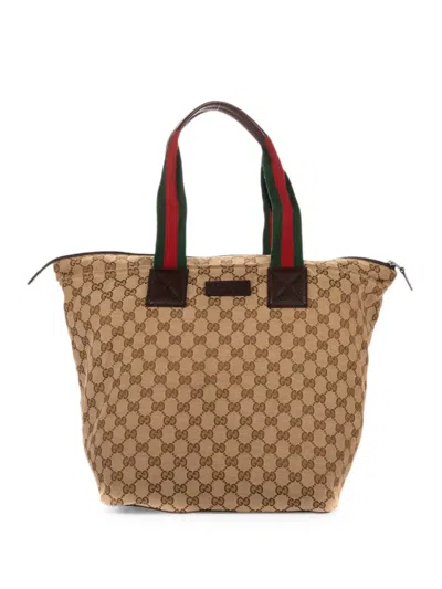 Pre-owned Gucci Gg Supreme Web Tote Bag In Neutrals