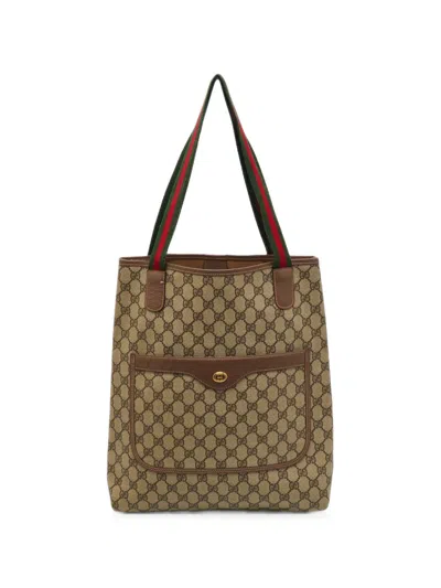 Pre-owned Gucci Gg Supreme Web Tote Bag In Neutrals