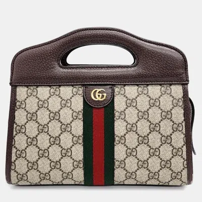 Pre-owned Gucci Beige/brown Gg Coated Canvas Small Ophidia Cut Out Handle Tote