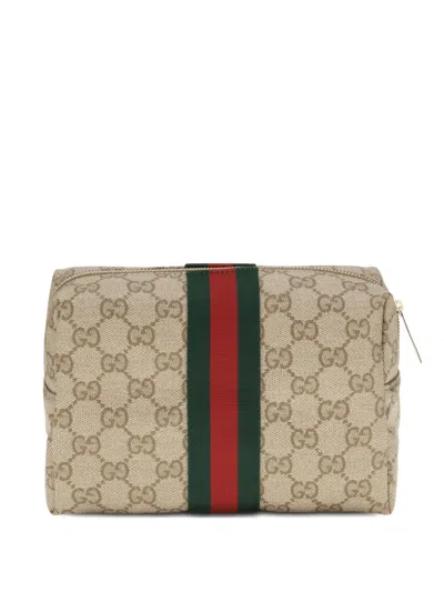 Gucci Gg Supreme Web-stripe Make Up Bag In Neutral